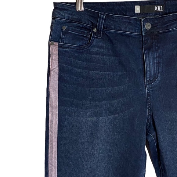 Kut from the Kloth Connie Ankle Skinny Jeans Folded Hem Pink Vertical Stripes 16 - Picture 7 of 16